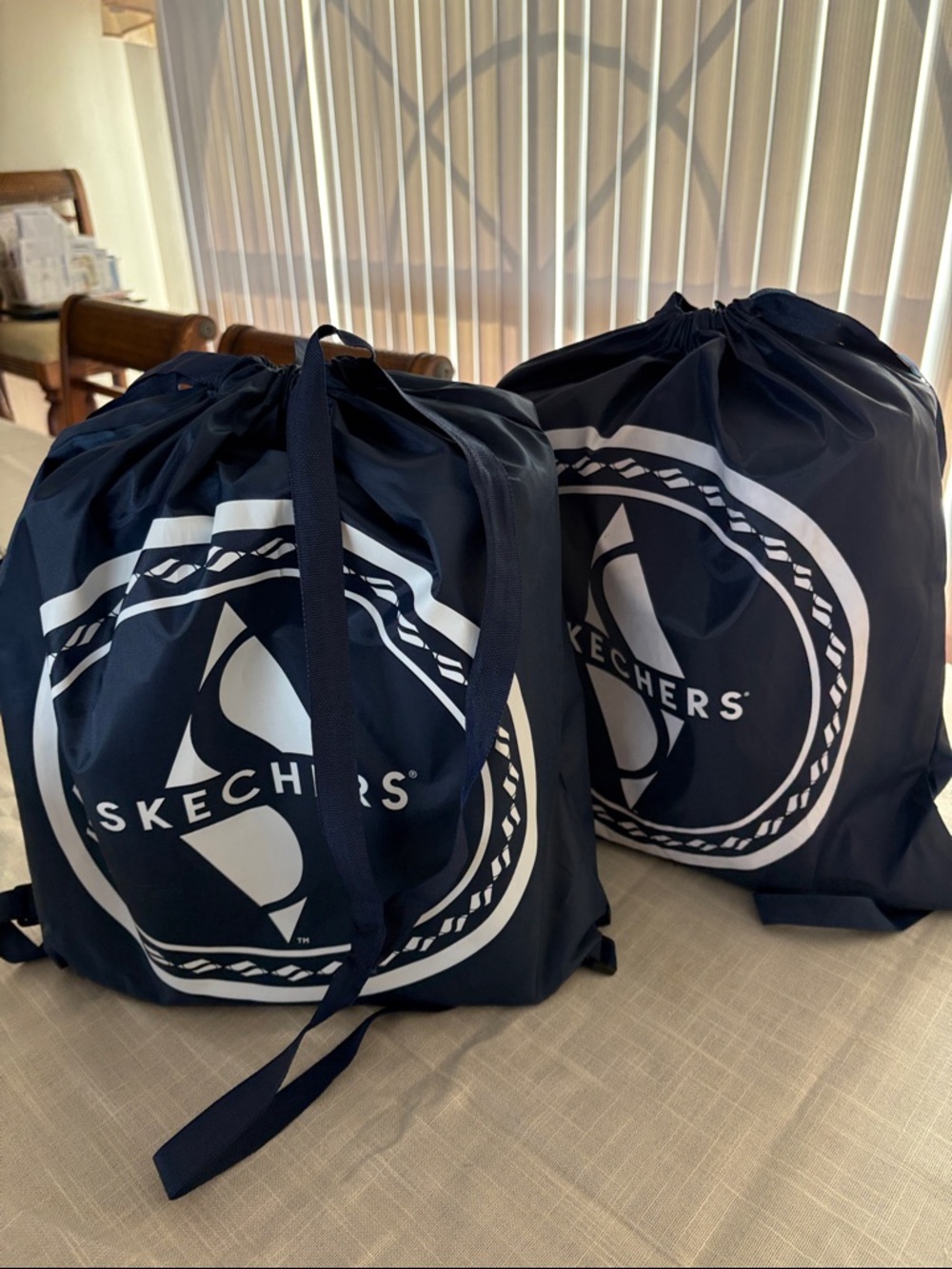 Skechers Navy Blue and White Drawstring Backpack Bags (Pair)